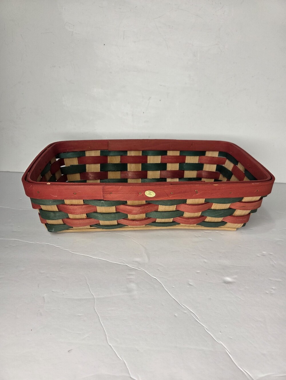 Red And Green Rectangular‎ Woven Wood Christmas Decorative Basket